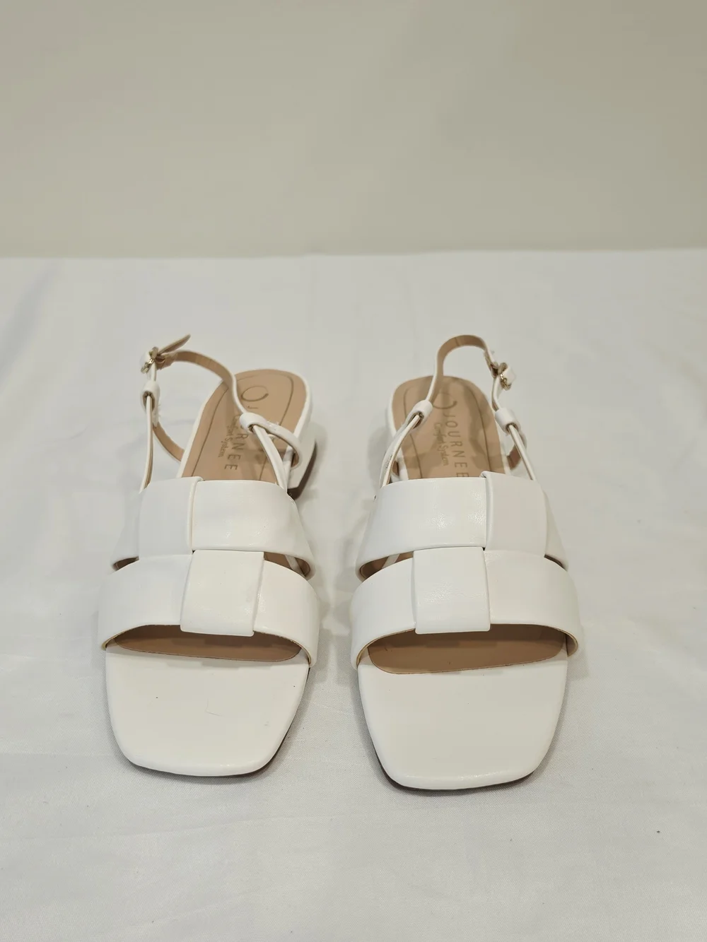 Journee Collection Tabatha White Woven-Strap Square Toe Slingback Sandals